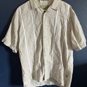 Cabana Short Sleeve Shirt Men Size L , Ivory Button Up Collared